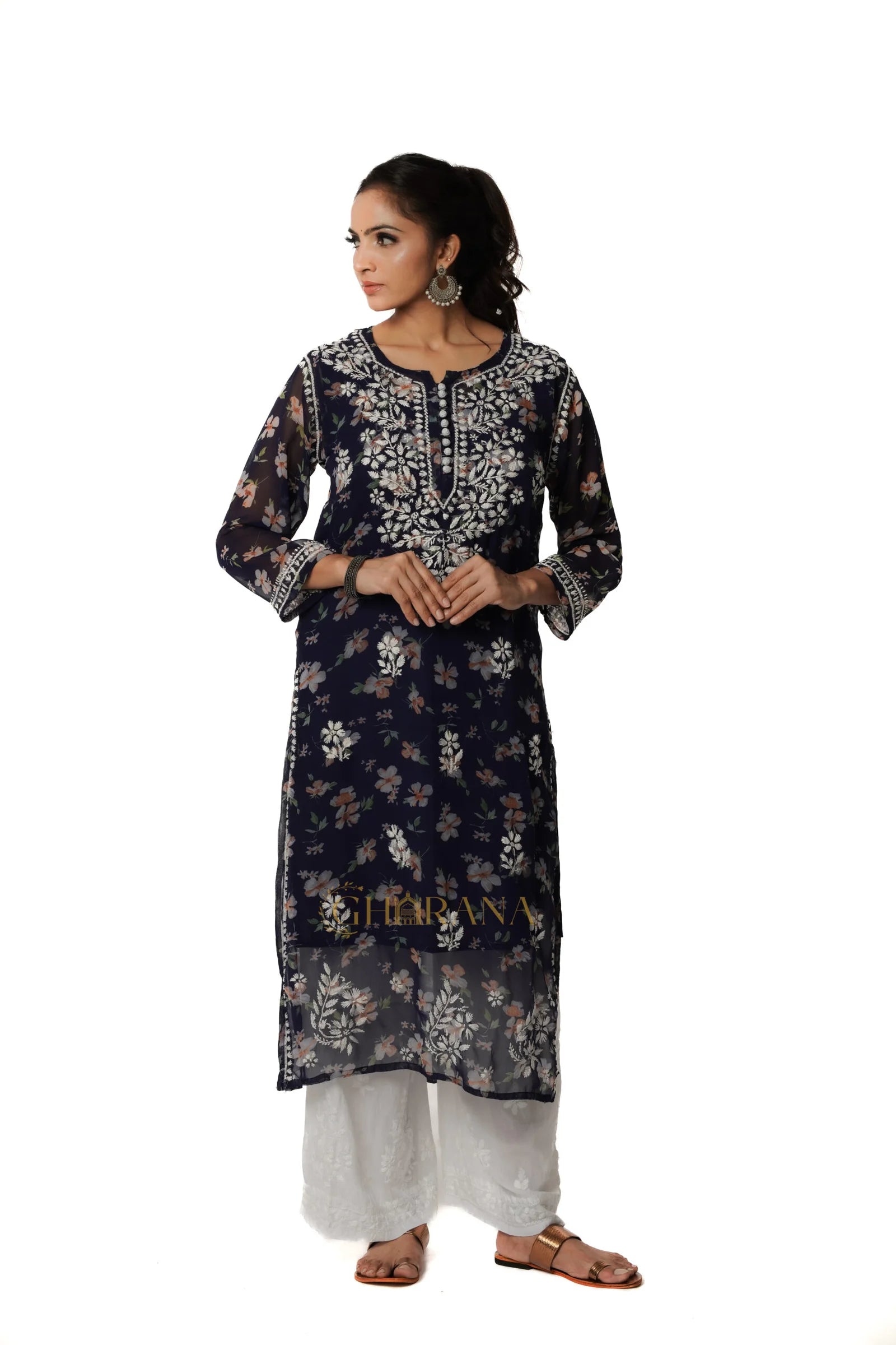 Aadya Chikankari Georgette Floral Printed Kurta