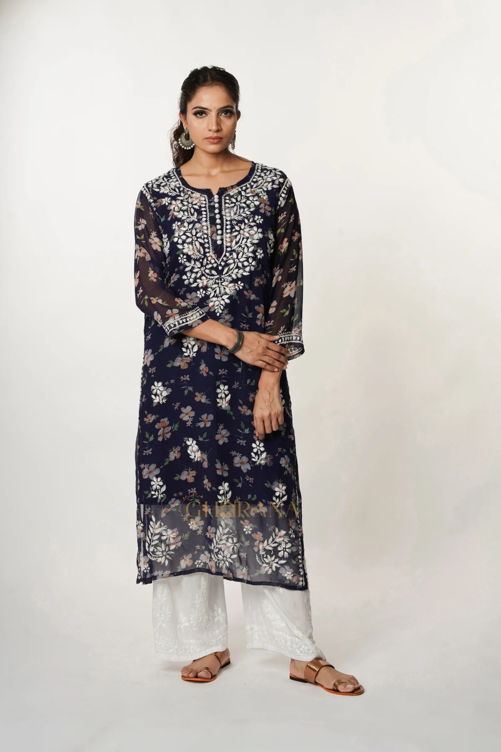 Aadya Chikankari Georgette Floral Printed Kurta