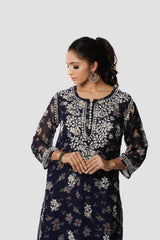 Aadya Chikankari Georgette Floral Printed Kurta