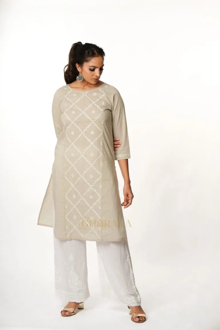 Kimaya Chikankari Mulmul Straight Kurta