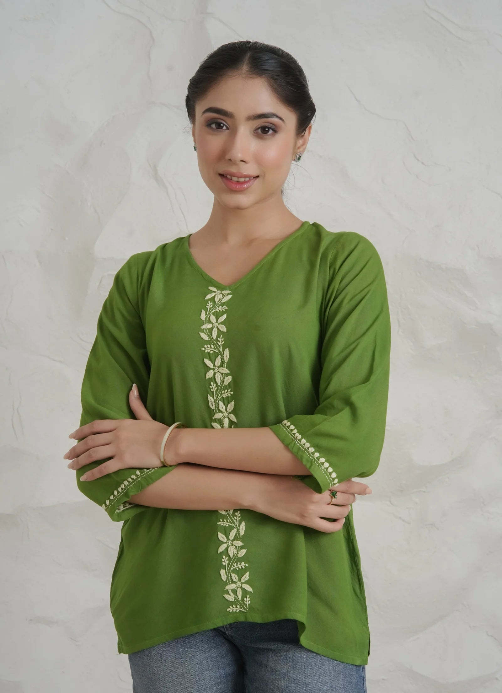 Sahiba Luxury Rayon Green Chikankari Top