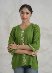 Sahiba Luxury Rayon Green Chikankari Top