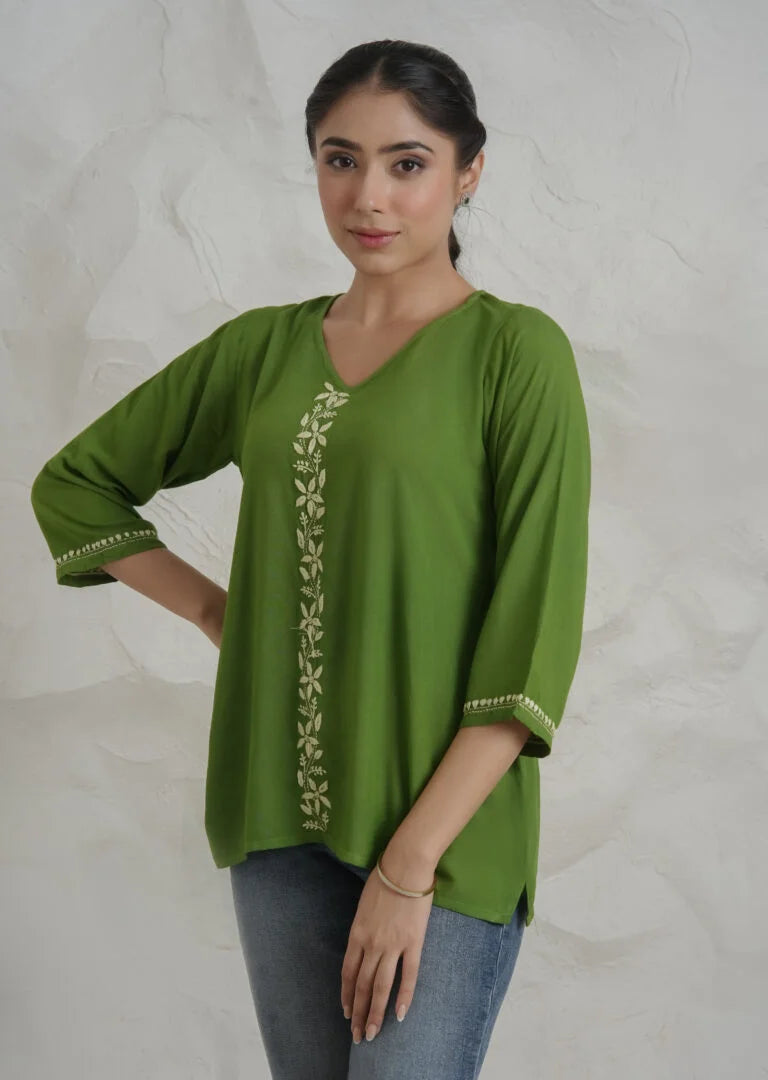 Sahiba Luxury Rayon Green Chikankari Top