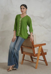 Sahiba Luxury Rayon Green Chikankari Top