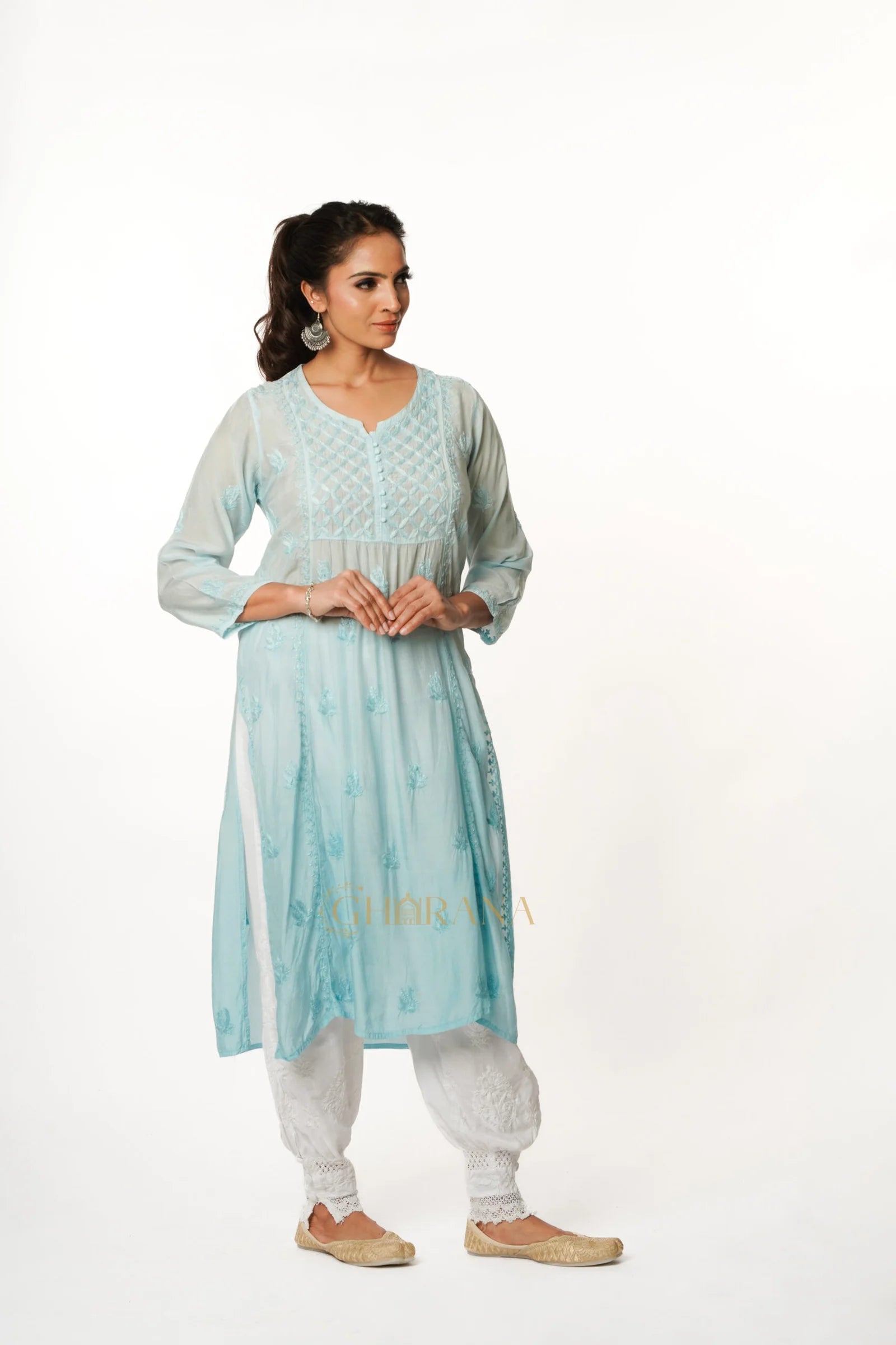 Isha Chikankari Muslin Naira cut Kurta