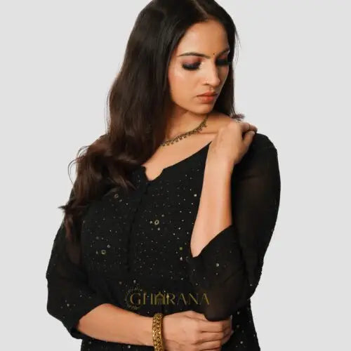 Kiara Georgette 4PC Chikankari Anarkali Kurta Set with Mukaish Work