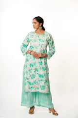 Premium Mulmul Chikankari Printed Co ord Kurta Set