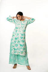 Premium Mulmul Chikankari Printed Co ord Kurta Set