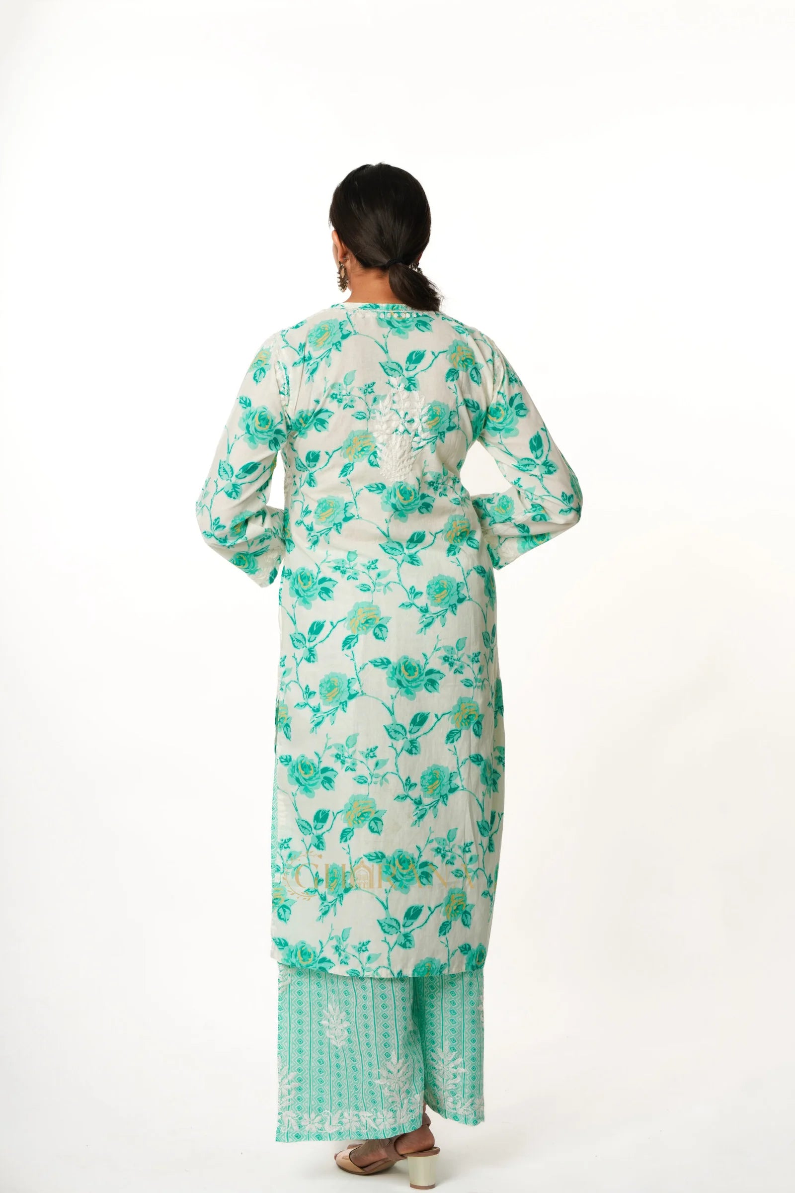 Premium Mulmul Chikankari Printed Co ord Kurta Set
