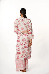 Premium Mulmul Chikankari Printed Co ord Kurta Set – Pink