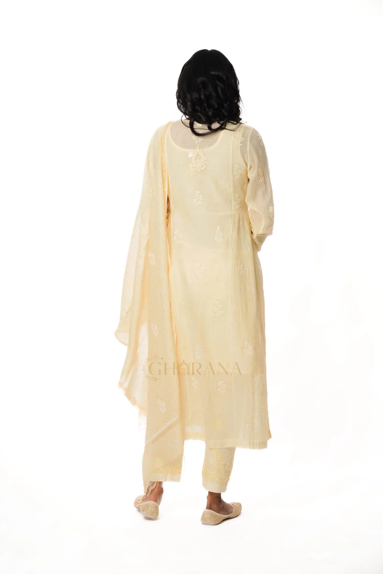 Premium MulChanderi Chikankari Kurta set with embroidered Pant and Dupatta
