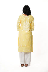 Chikankari Pure Linen Angrakha Kurta – Yellow