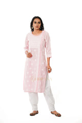 Chikankari Pure Linen Angrakha Kurta