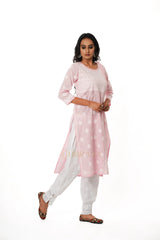Chikankari Pure Linen Angrakha Kurta