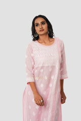 Chikankari Pure Linen Angrakha Kurta