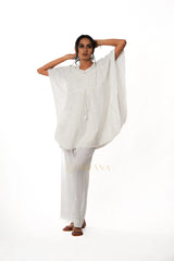 Cotton Chikankari Kaftan – White