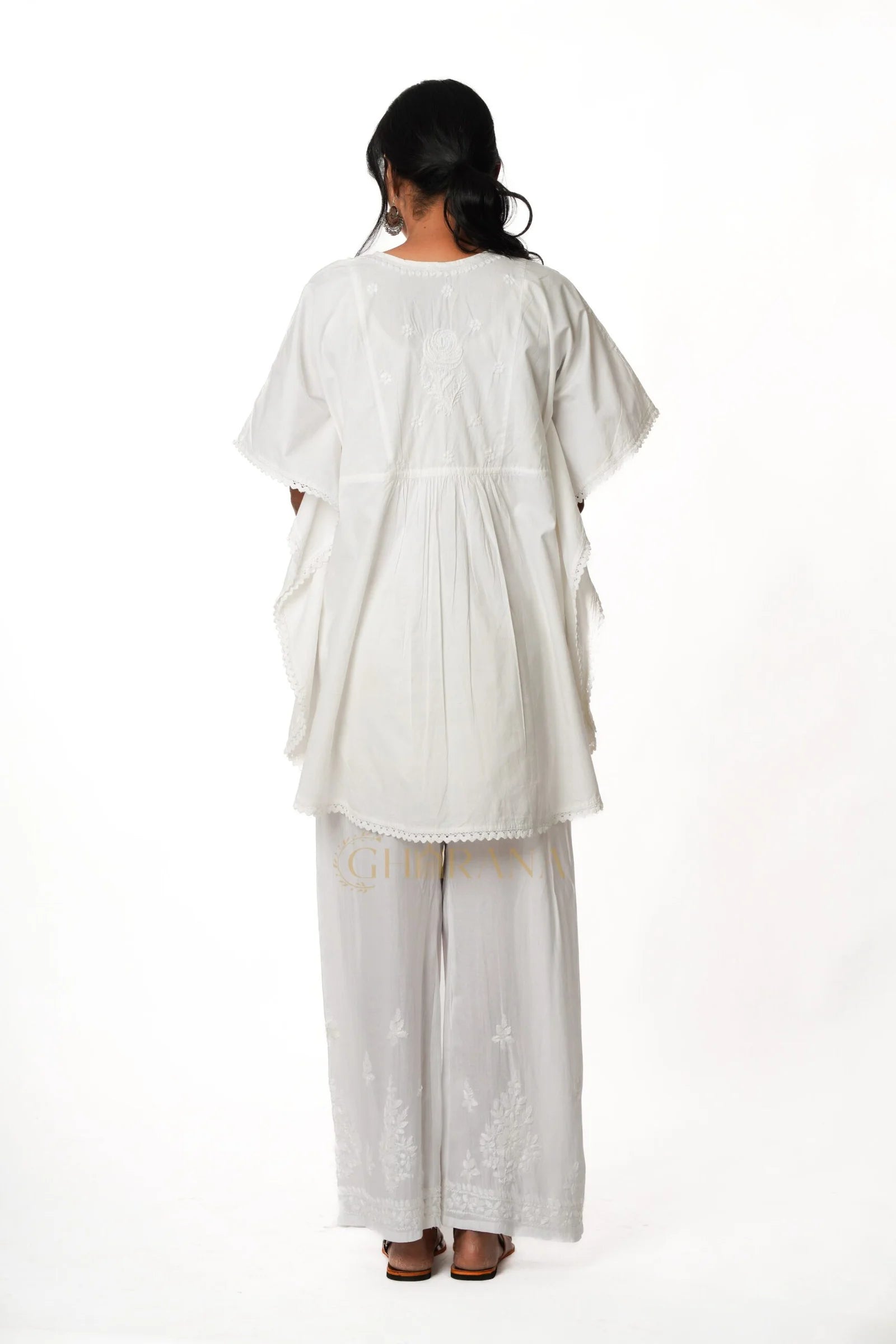 Cotton Chikankari Kaftan – White