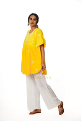 Cotton Chikankari Kaftan – Yellow