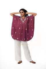 Cotton Chikankari Kaftan – Magenta