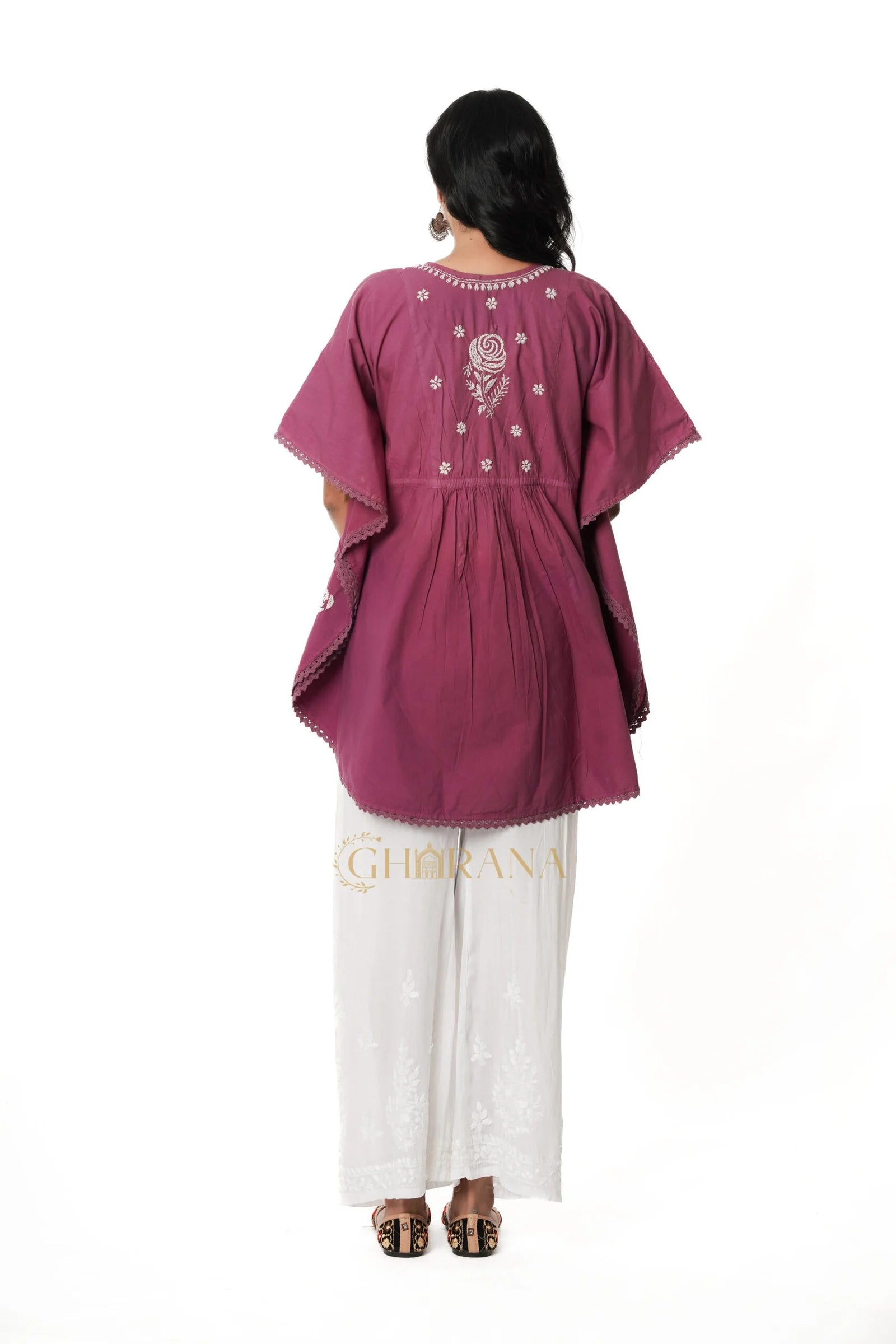 Cotton Chikankari Kaftan – Magenta