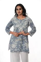 Eesha Chikankari Mulmul Printed Short Kurta