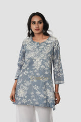 Eesha Chikankari Mulmul Printed Short Kurta