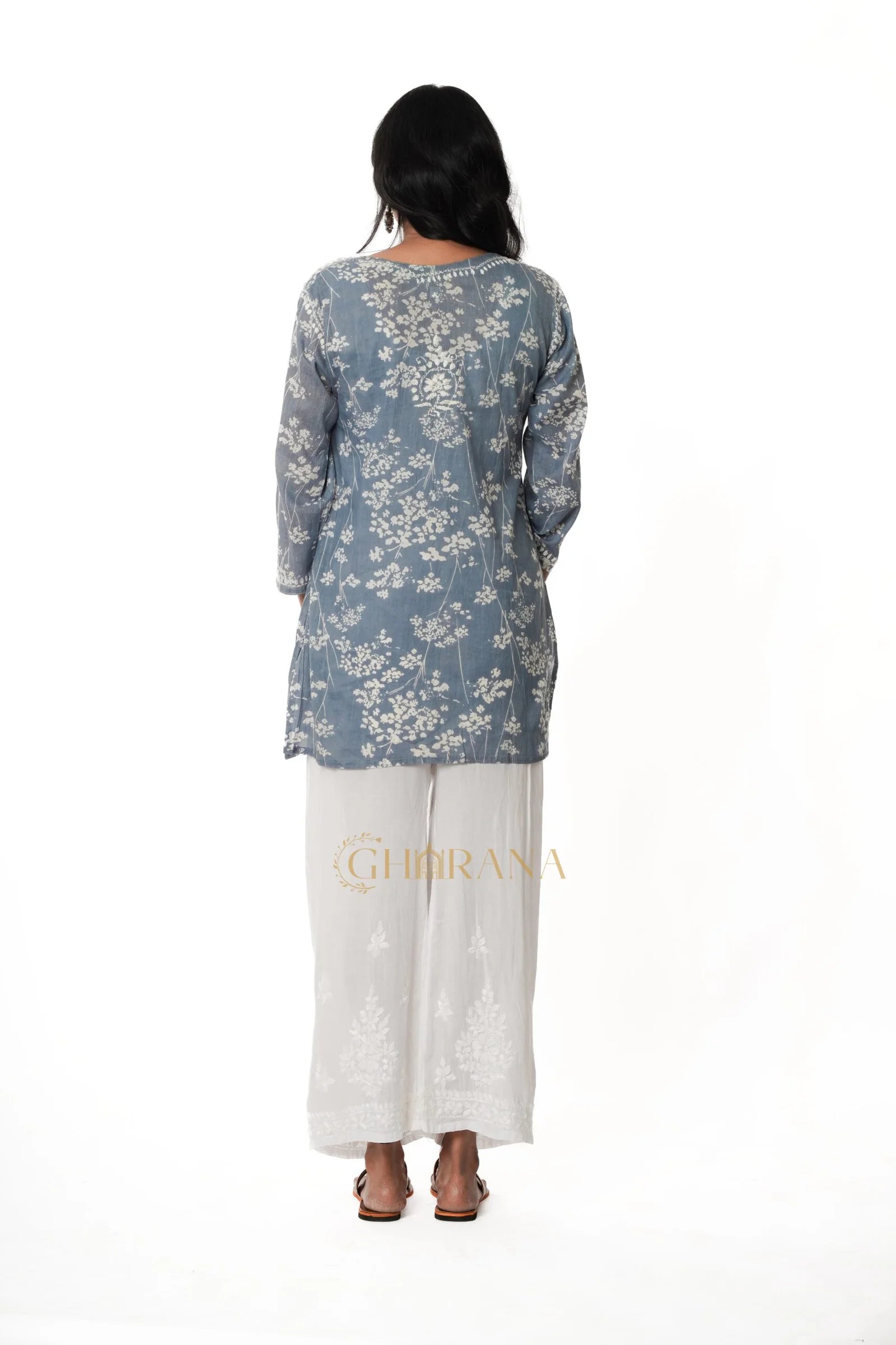 Eesha Chikankari Mulmul Printed Short Kurta
