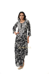 Mulmul Chikankari Printed Co ord Kurta Set – Black