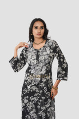 Mulmul Chikankari Printed Co ord Kurta Set – Black