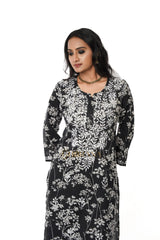 Mulmul Chikankari Printed Co ord Kurta Set – Black