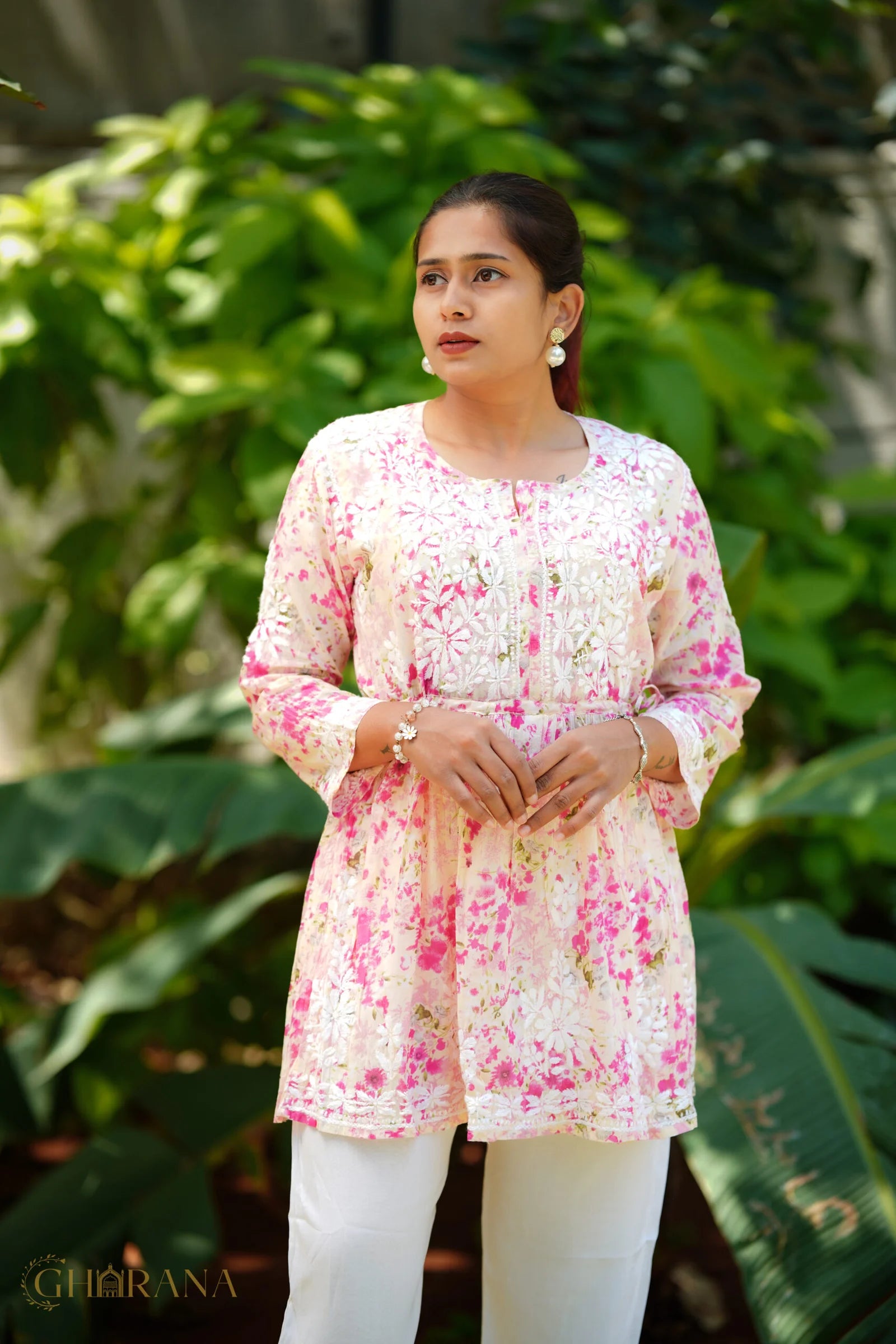 MulMul cotton printed fine embroidery chikankari Top