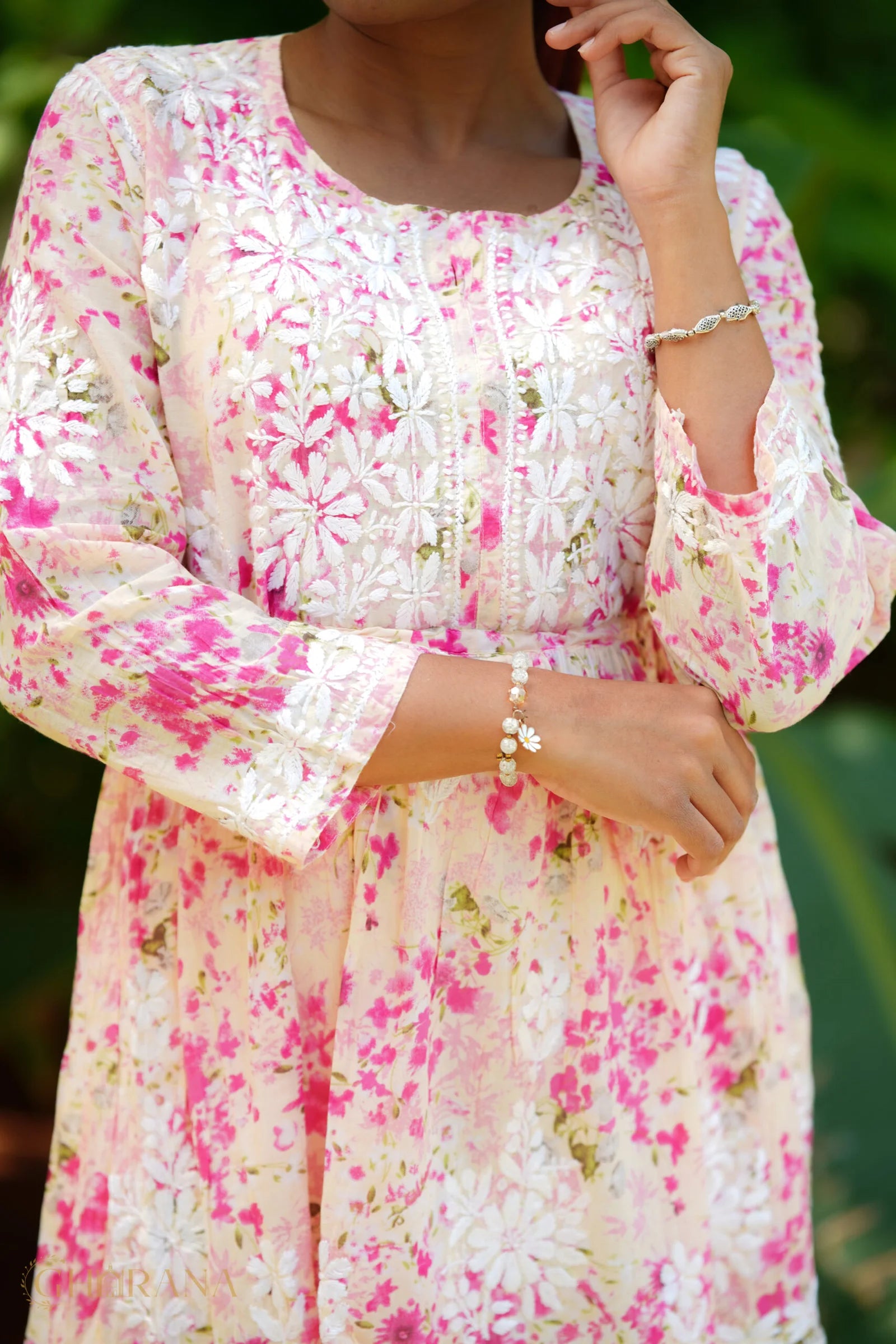 MulMul cotton printed fine embroidery chikankari Top