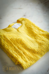 Ishq Georgette 4PC Chikankari Kurta Set in Resham Jaal and Mukaish work-Yellow