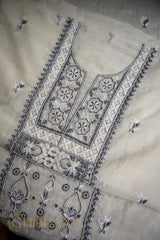 Premium Mul Chanderi Fine Chikankari Unstitched Kurta and Dupatta Set with embellishments – White