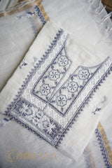 Premium Mul Chanderi Fine Chikankari Unstitched Kurta and Dupatta Set with embellishments – White