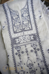 Premium Mul Chanderi Fine Chikankari Unstitched Kurta and Dupatta Set with embellishments – White