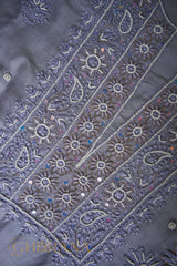 Chanderi Silk Fine Chikankari Unstitched Kurta and Dupatta Set with embellishments – Grey