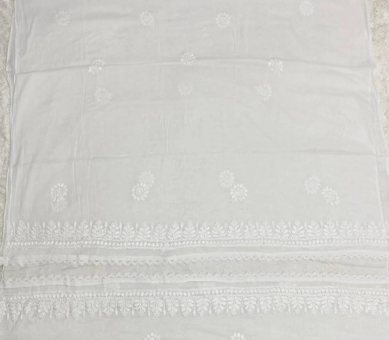 Cotton Chikankari Dupatta- White