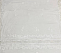 Cotton Chikankari Dupatta- White