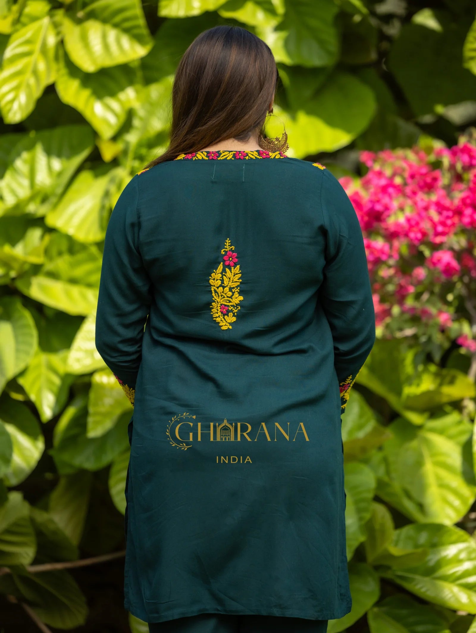 Ishq Rayon 2 PC Bottle Green chikankari Kurta set
