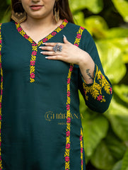 Ishq Rayon 2 PC Bottle Green chikankari Kurta set