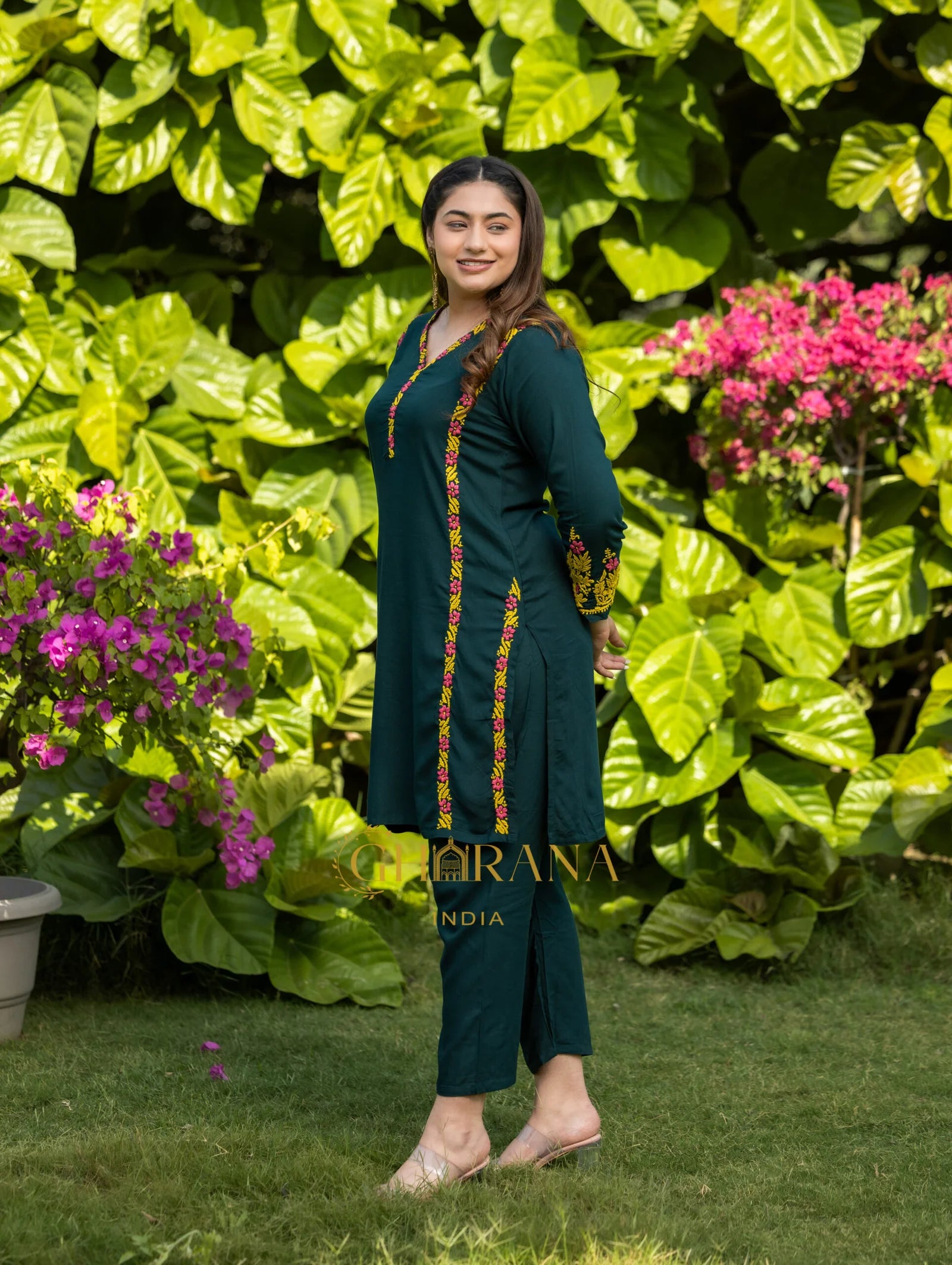 Ishq Rayon 2 PC Bottle Green chikankari Kurta set