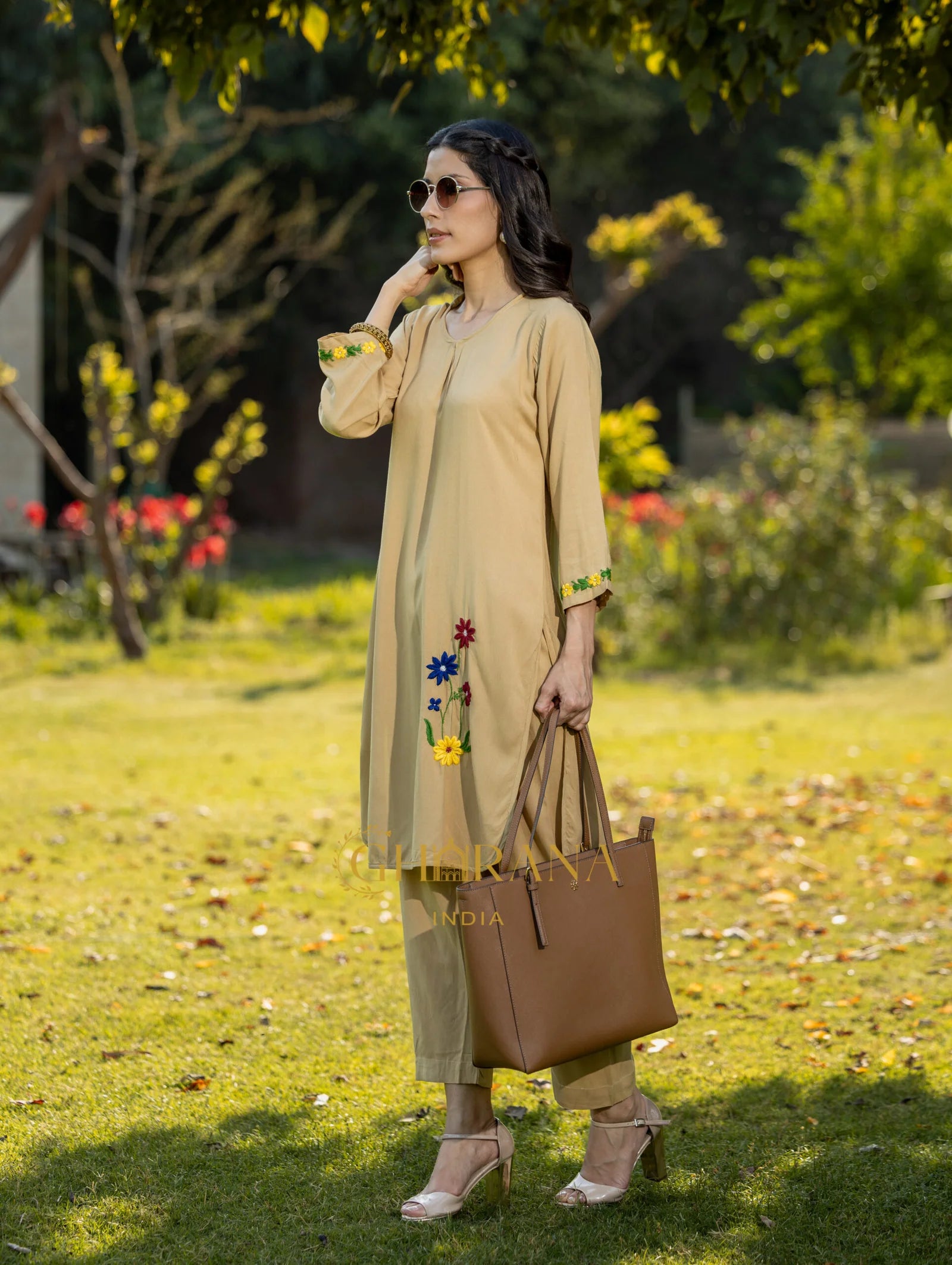 Sahiba Luxury Rayon Beige Chikankari Coord Set