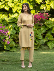 Sahiba Luxury Rayon Beige Chikankari Coord Set