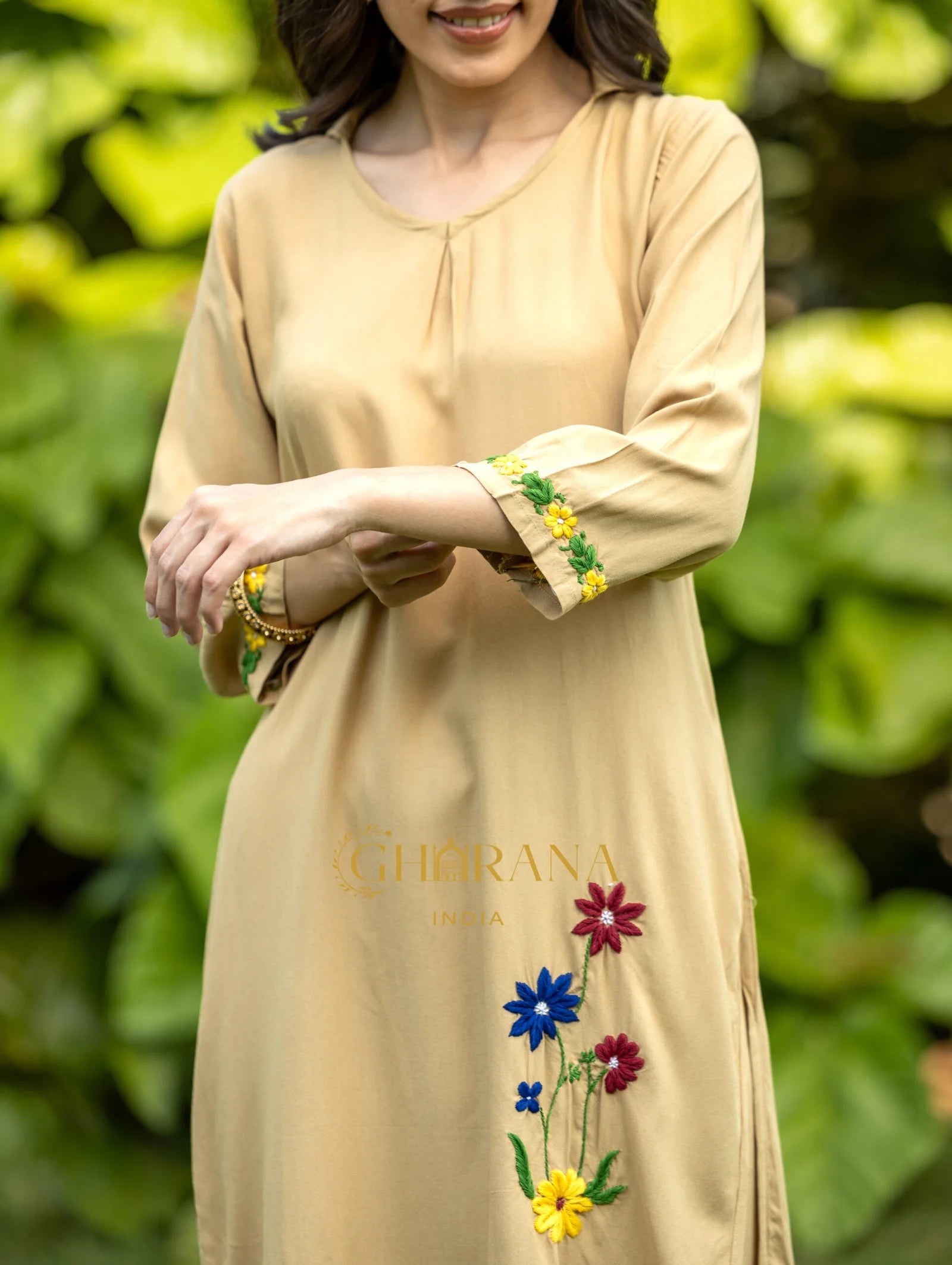 Sahiba Luxury Rayon Beige Chikankari Coord Set