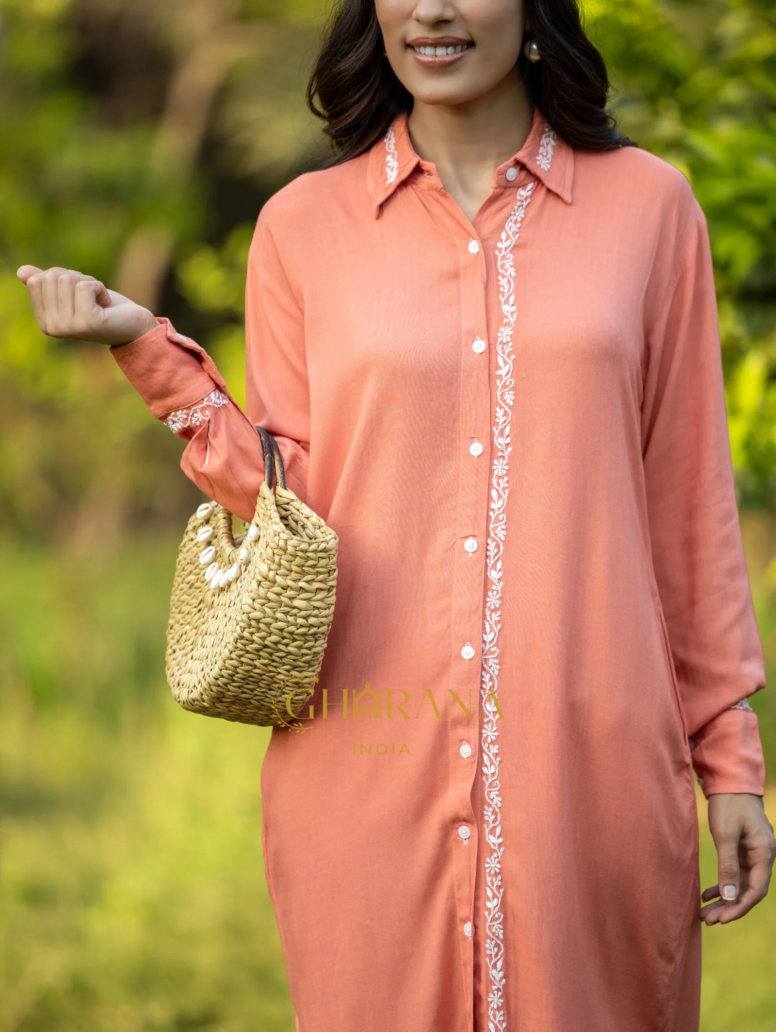 Sahiba Luxury Rayon Blush Red Chikankari Long Shirt