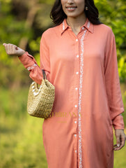 Sahiba Luxury Rayon Blush Red Chikankari Long Shirt