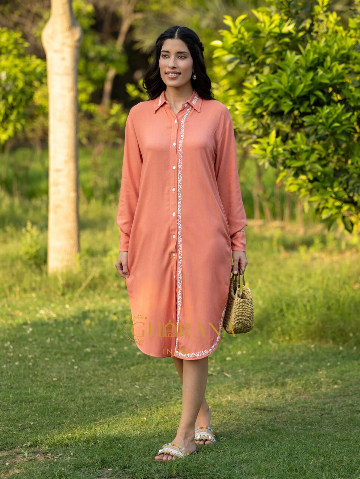 Sahiba Luxury Rayon Blush Red Chikankari Long Shirt