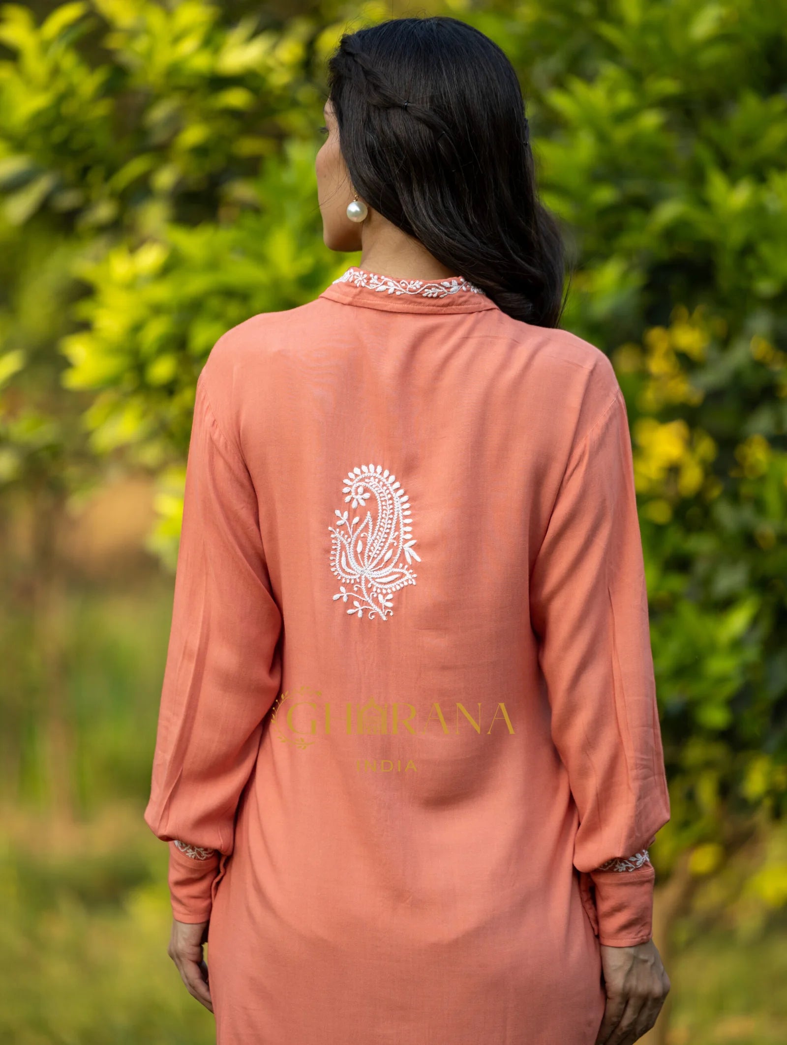 Sahiba Luxury Rayon Blush Red Chikankari Long Shirt