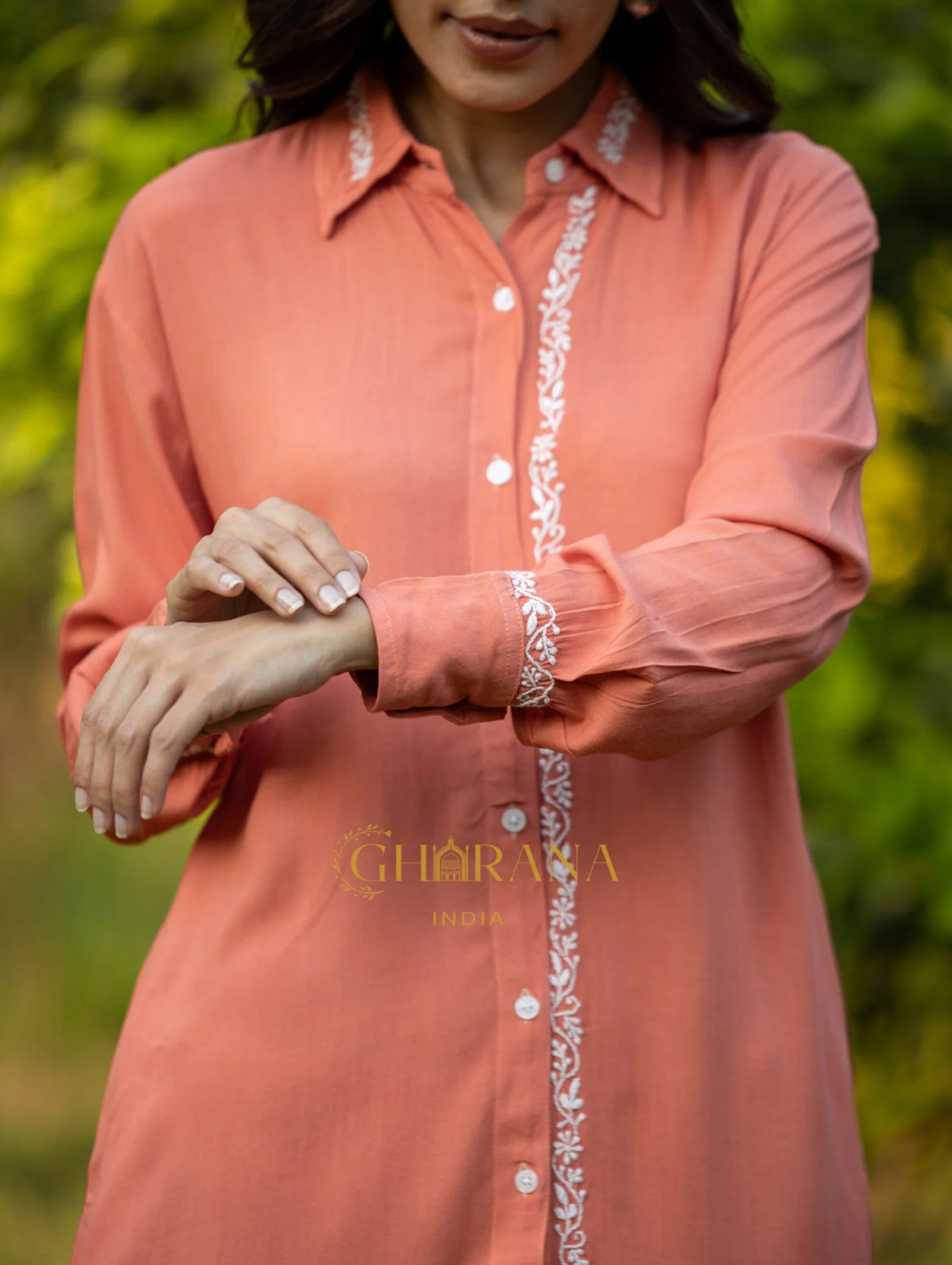 Sahiba Luxury Rayon Blush Red Chikankari Long Shirt